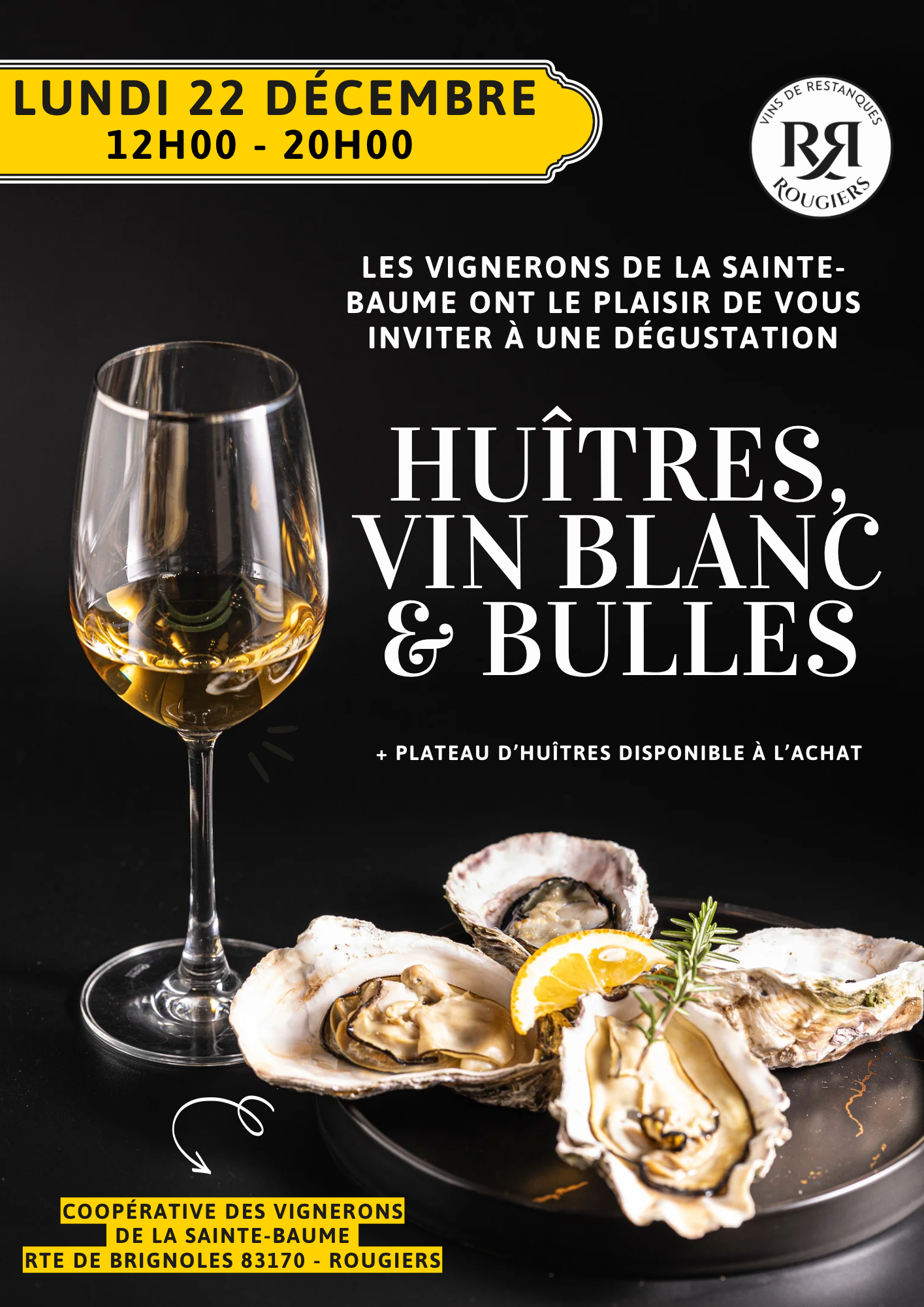 Dégustation d’huîtres, vins blancs & bulles 🦪🥂
